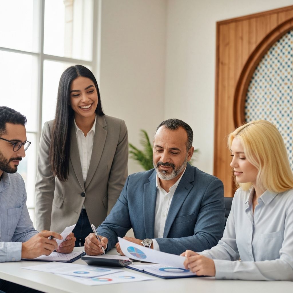 Professional insurance consultants reviewing policies and documents