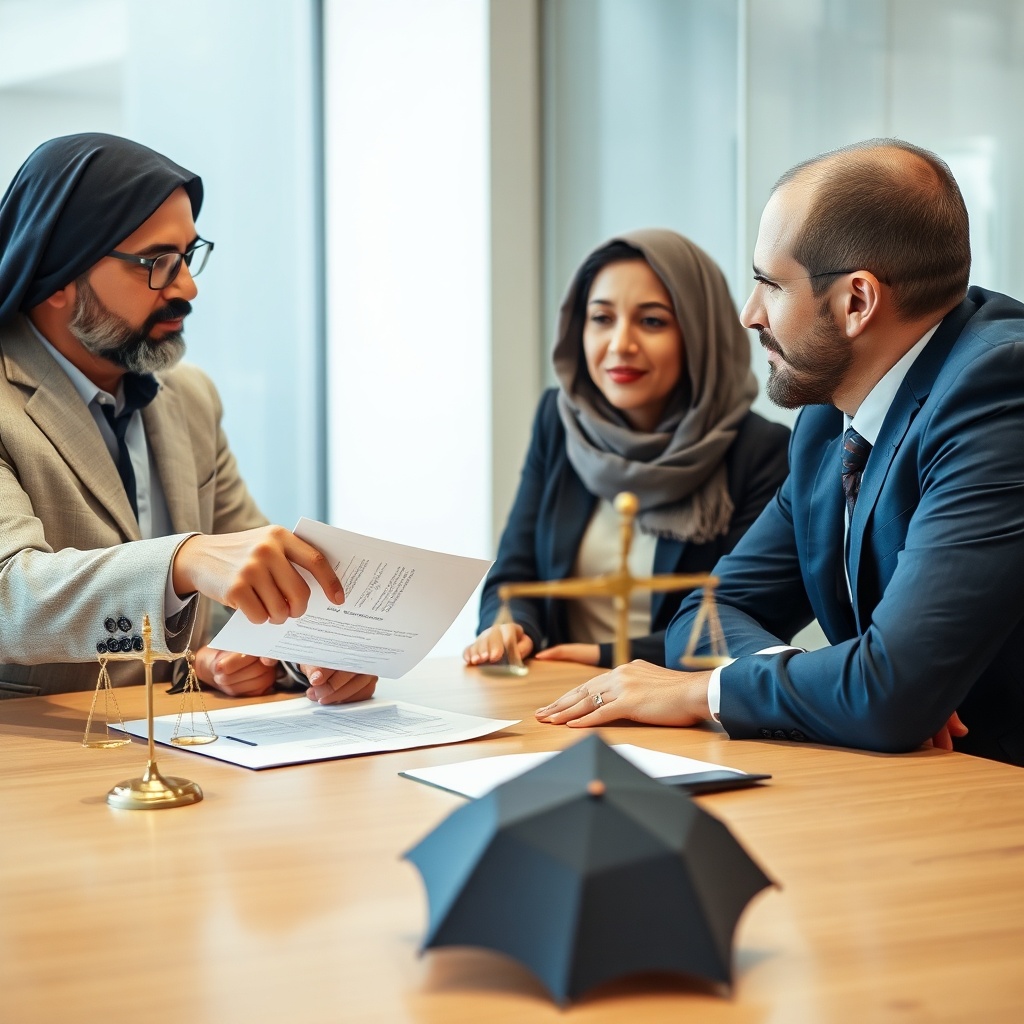Assurance responsabilité civile professionnelle au Maroc : un conseiller juridique présente la couverture à un entrepreneur.