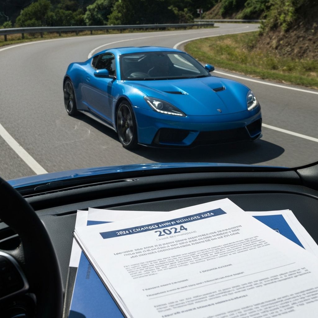 Nouvelles réglementations assurance automobile 2024 avec documents officiels et voiture moderne